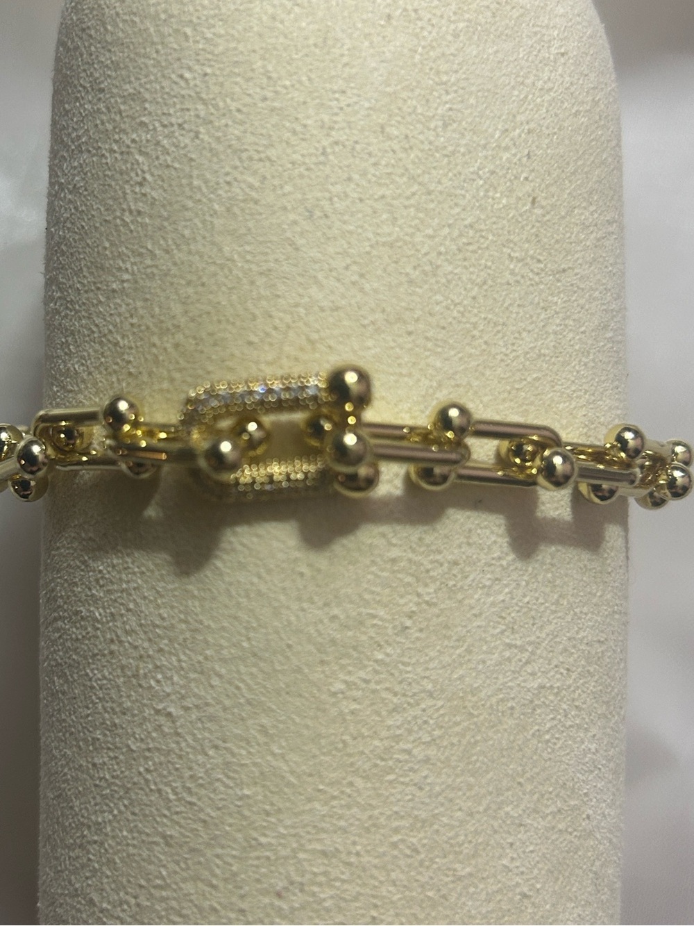 “Horse Pull” Bracelet with Center Piece in Pave Stones